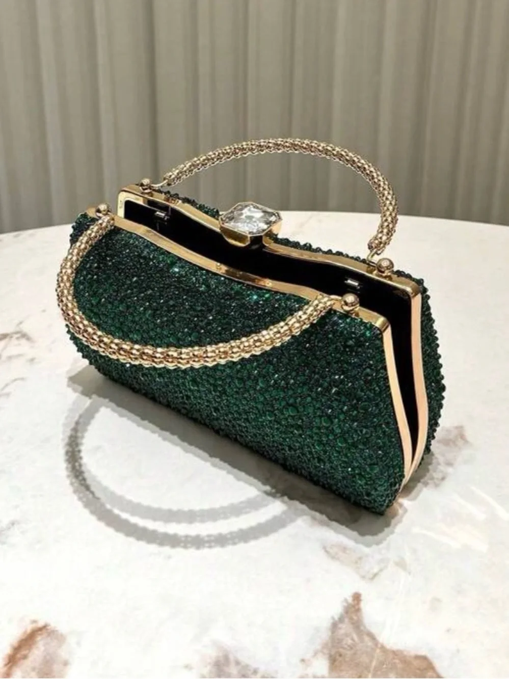 Emerald Crystal Top-Handle Evening Bag
